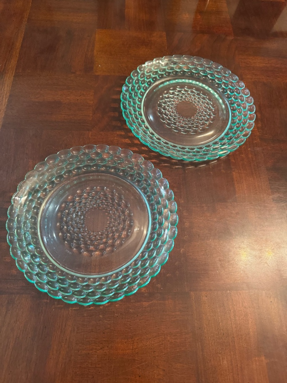 Soft Green  Bubble Plates Dishes Set of 2 Kim  Indonesia Vintage Glass